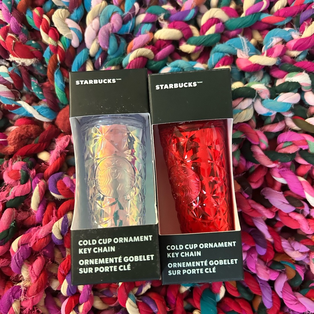 Starbucks cold cup ornaments set of 2 new in box